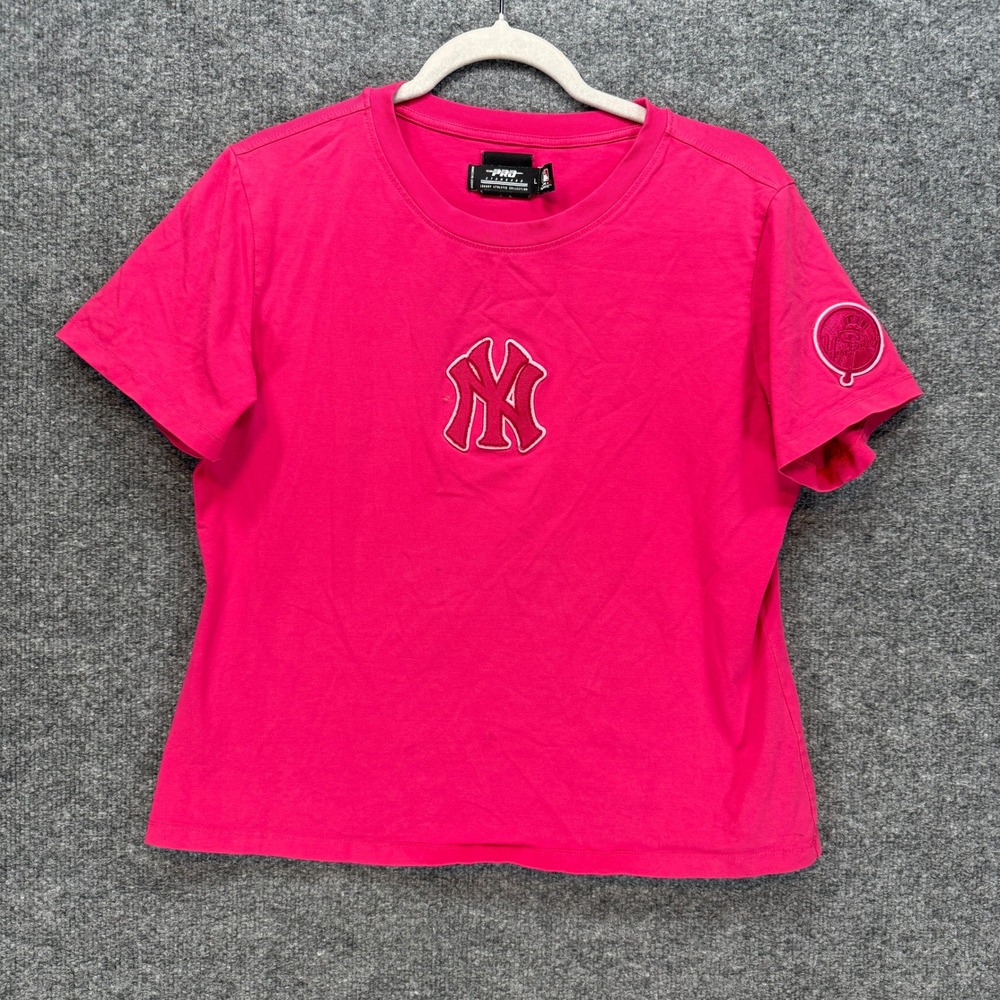 NY Yankees Shirt Womens Large Pink Pro Standard Tshirt Crop Embroidered Logo MLB